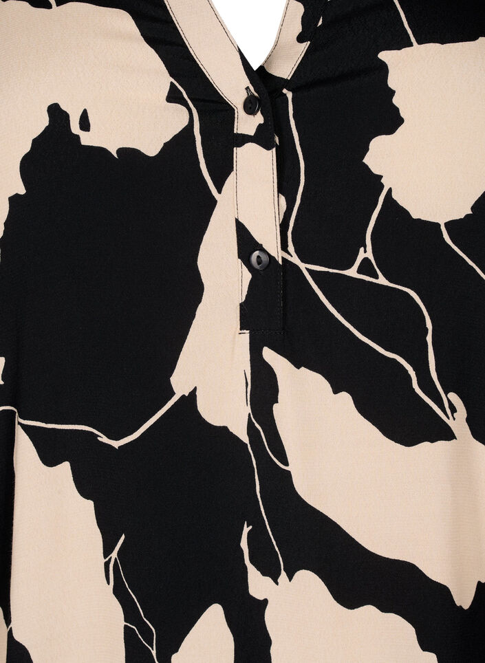 Viskosetopp med trykk og vaffelsøm, Black AOP, Packshot image number 2