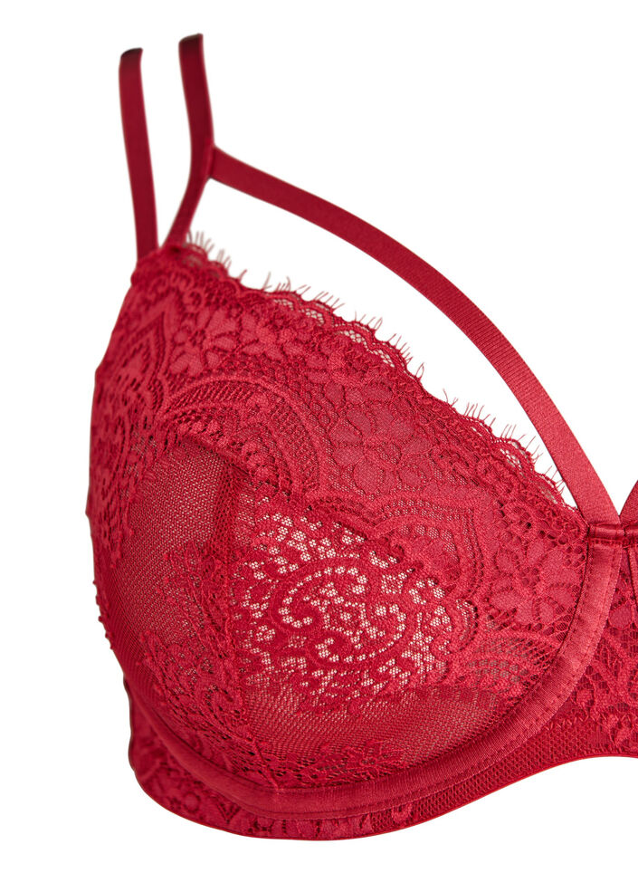 Heldekkende blonder BH med stroppe detaljer, Rød, Packshot image number 2