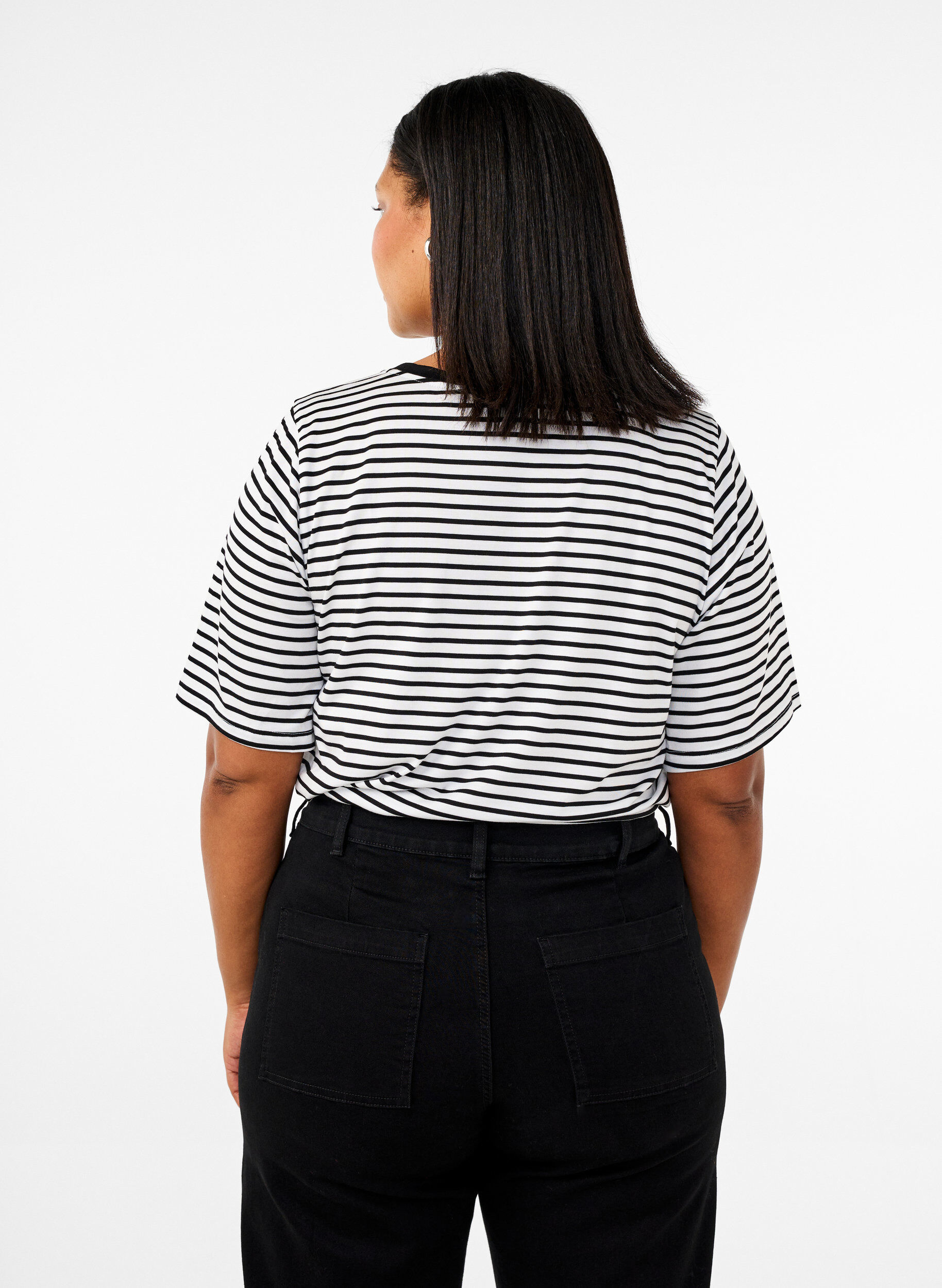 ZizziT-skjorte med TENCEL&trade; Lyocell og striper, Hvit, Model image number 1