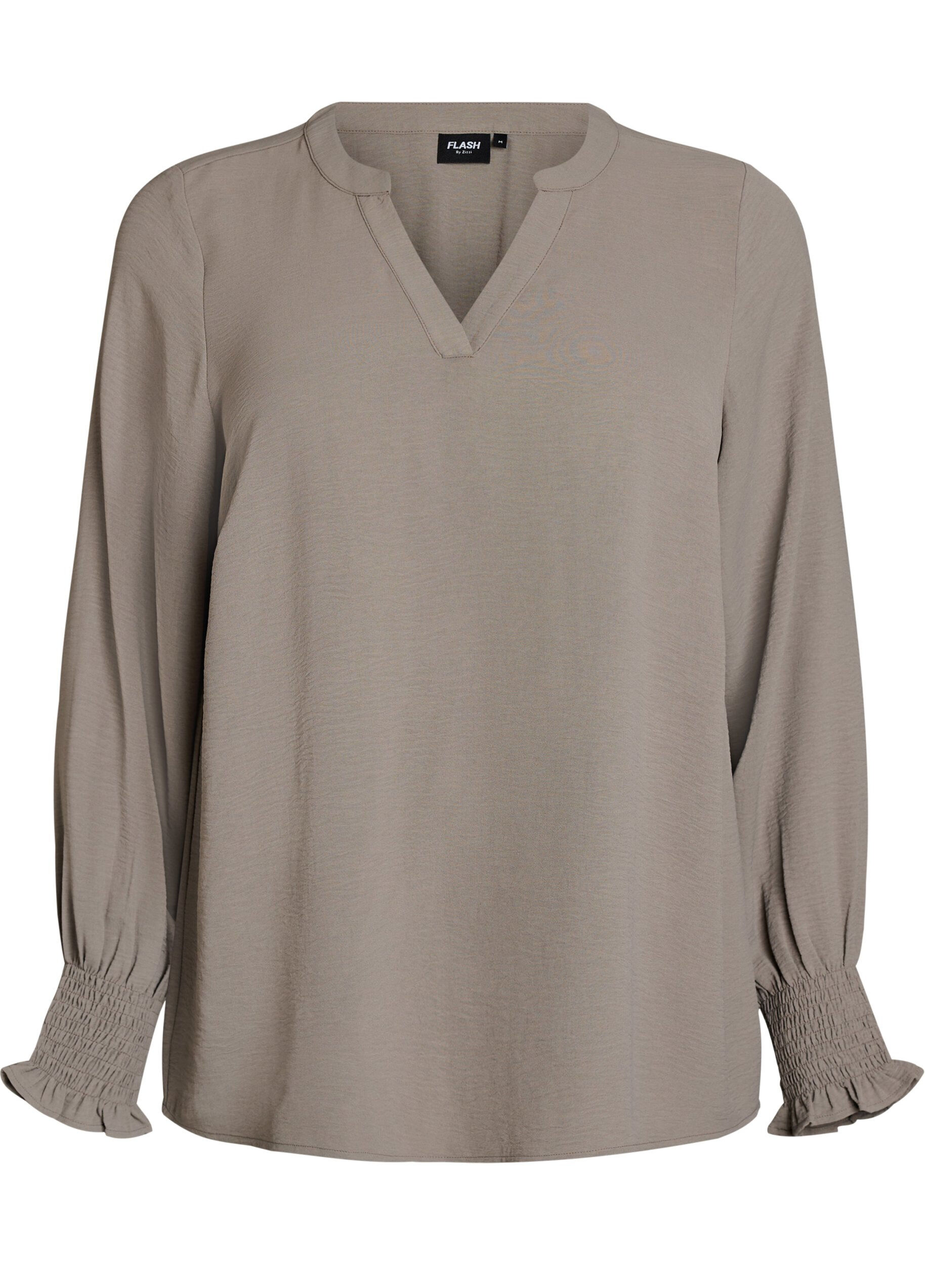 FLASH - Bluse med smockmansjetter og V-hals