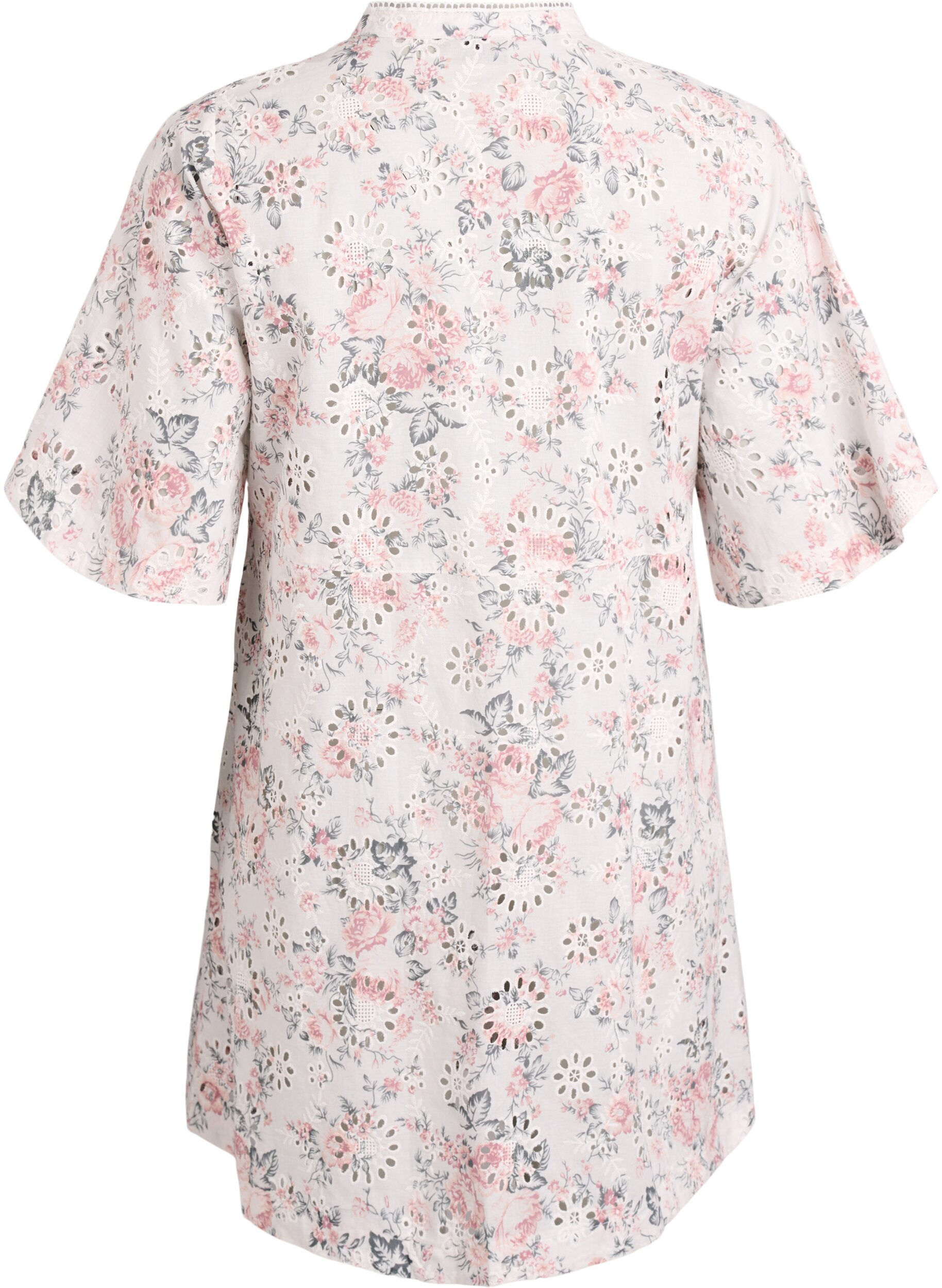 ZizziBomullskjole med blomsterm&oslash;nster og broderie anglaise, Vanilje, Packshot image number 1