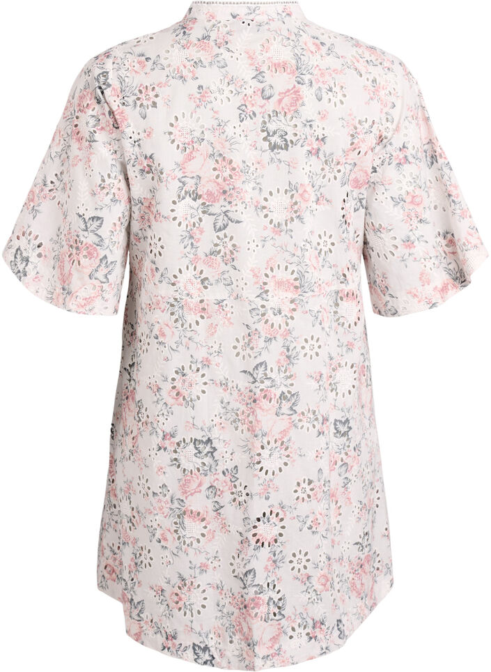 Bomullskjole med blomsterm&oslash;nster og broderie anglaise, Vanilje, Packshot image number 1
