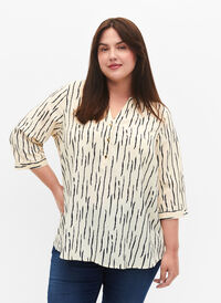 Bluse med 3/4-ermer og trykk, Off White Stripe, Model