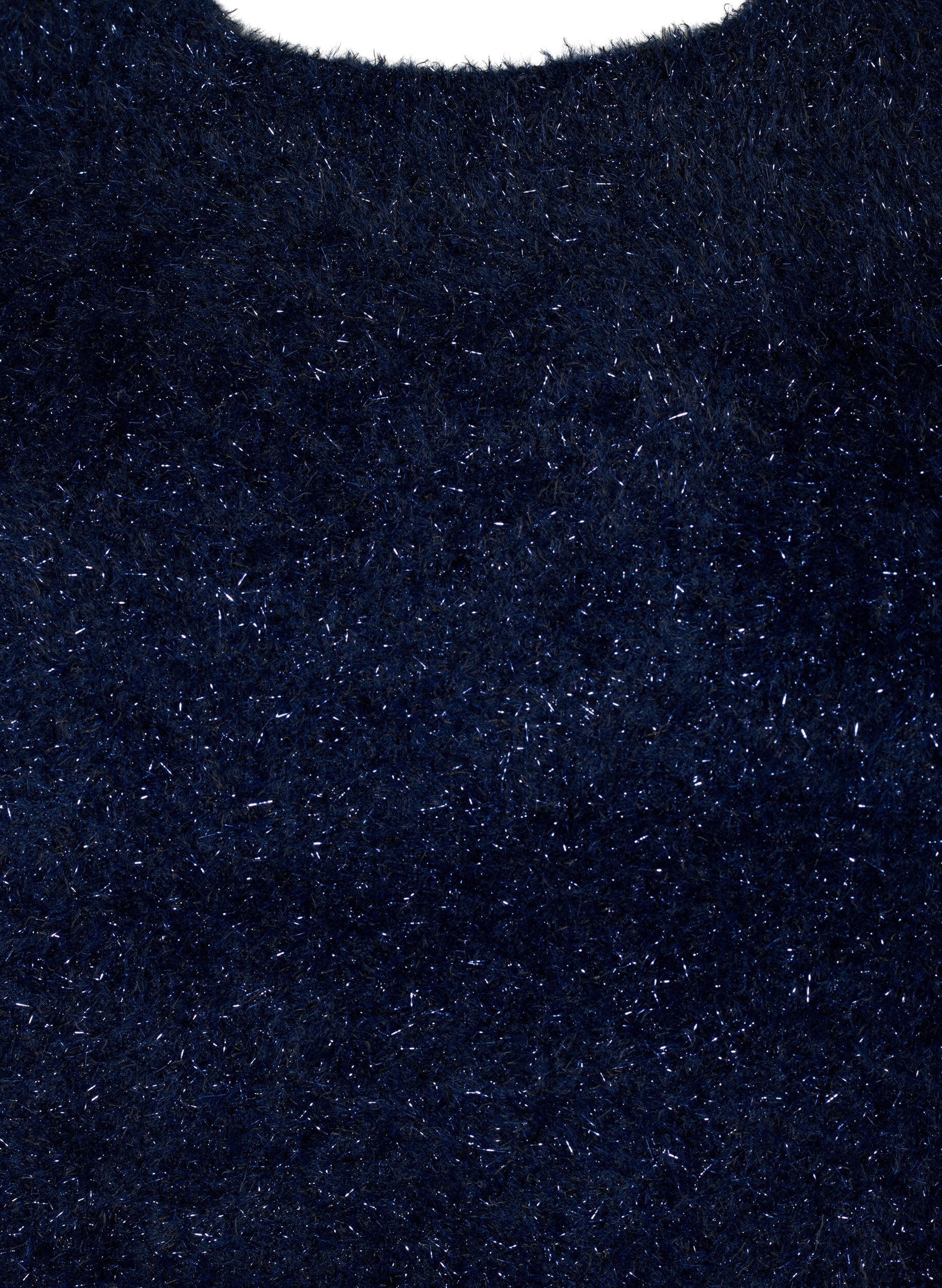 Zizzi Strikket bluse med glittertr&aring;d, Bl&aring;, Packshot image number 2