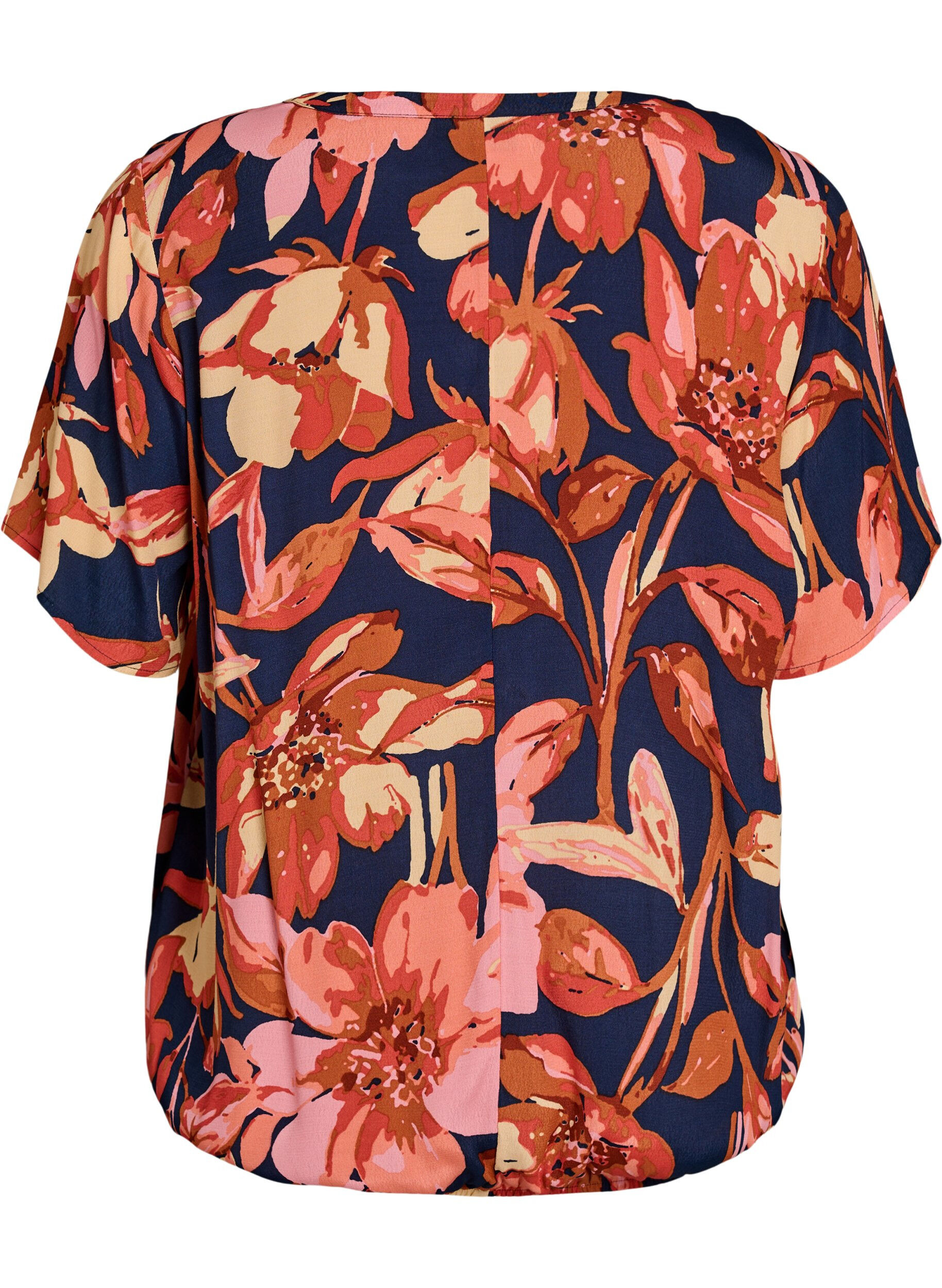 Zizzi Viskosebluse med blomsterprint og korte ermer, 9990, Packshot image number 1
