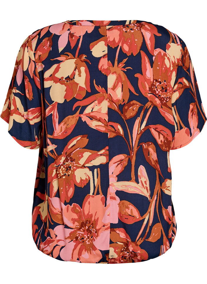 Viskosebluse med blomsterprint og korte ermer, 9990, Packshot image number 1