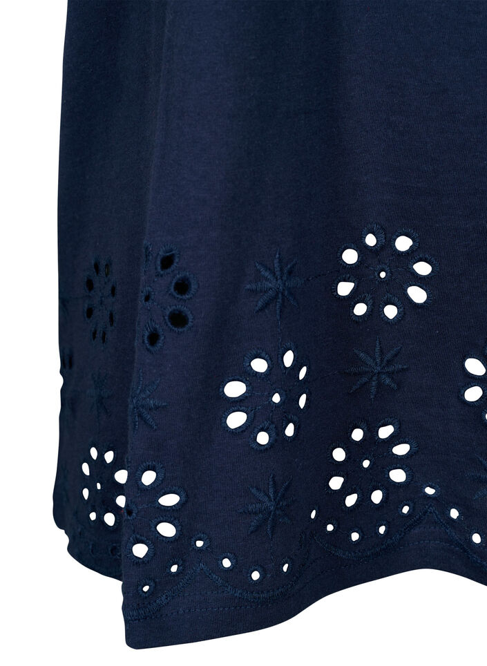 T-skjorte i bomull med broderi anglaise, Navy Blazer, Packshot image number 3
