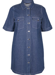 Nålestripet denimkjole med brystlommer, Blue Denim Stripe