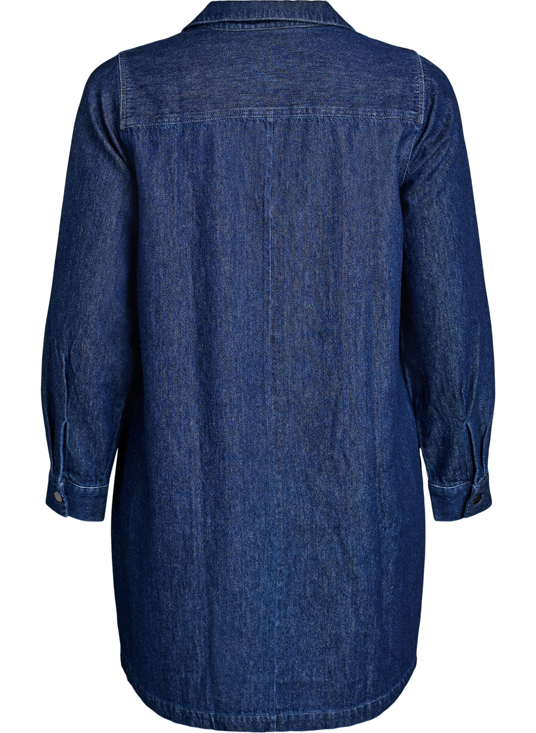 ZizziKort denimkjole med V-hals og krage, Bl&aring;, Packshot image number 1