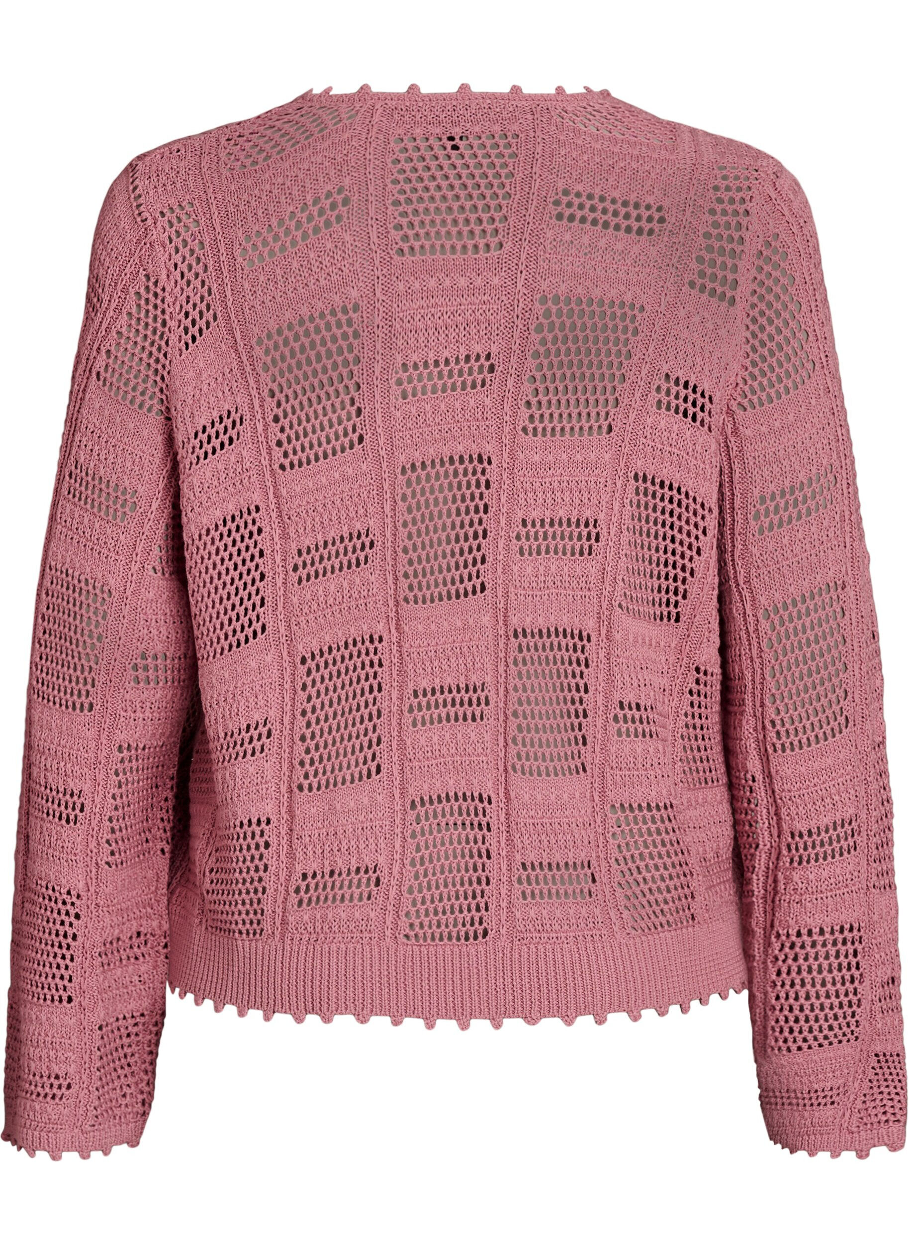 Zizzi Strikket cardigan med knyteb&aring;nd og et &aring;pent m&oslash;nster, Rosa, Packshot image number 1