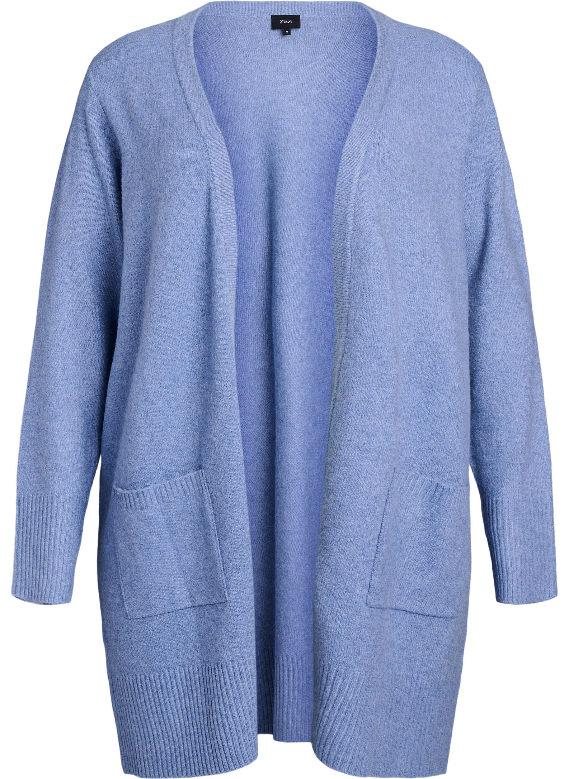 ZizziRibbestrikket cardigan med lommer, Bl&aring;, Packshot image number 0