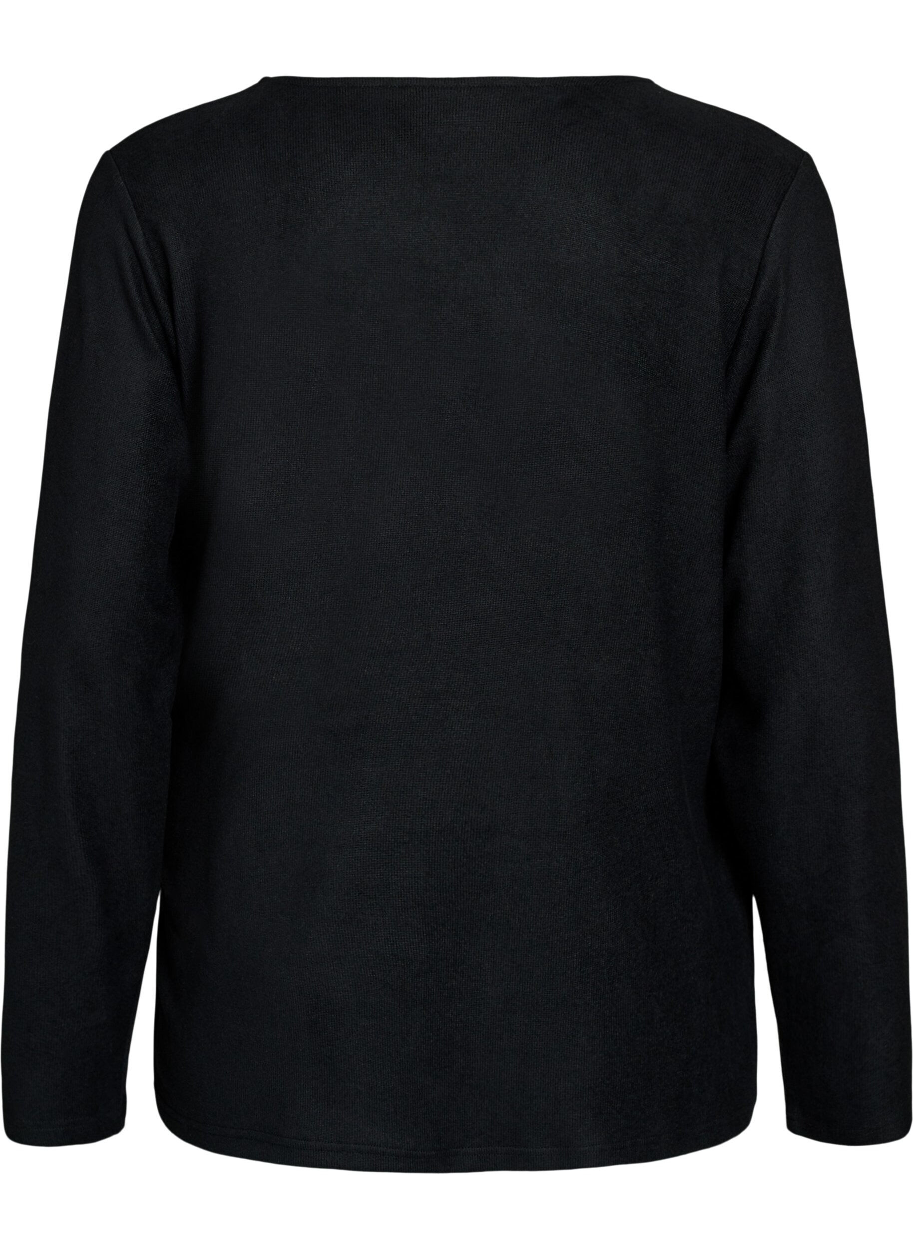 ZizziJersey-wrap bluse med knytebelte, Svart, Packshot image number 1
