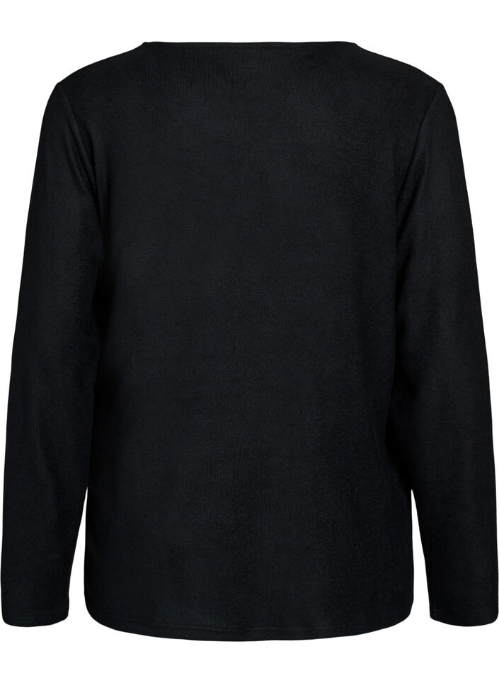 Jersey-wrap bluse med knytebelte, Svart, Packshot image number 1