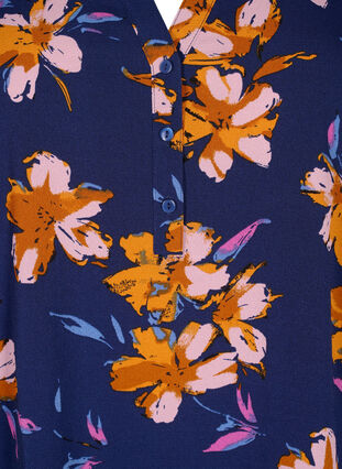Blomstret bluse med 3/4-ermer, Peacoat Flower AOP, Packshot image number 2
