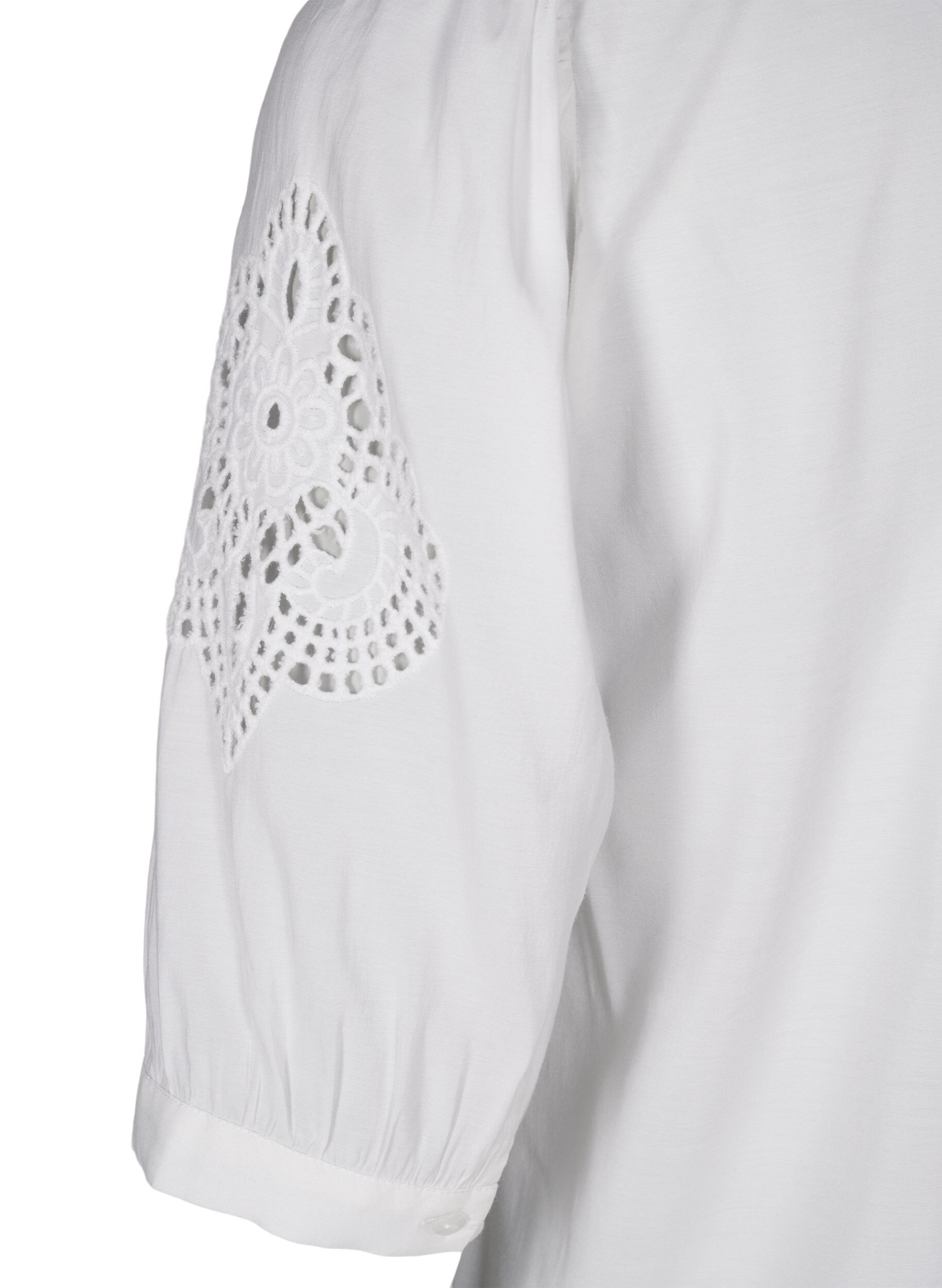 Zizzi Skjortebluse med volanger og broderie anglaise, Hvit, Packshot image number 3