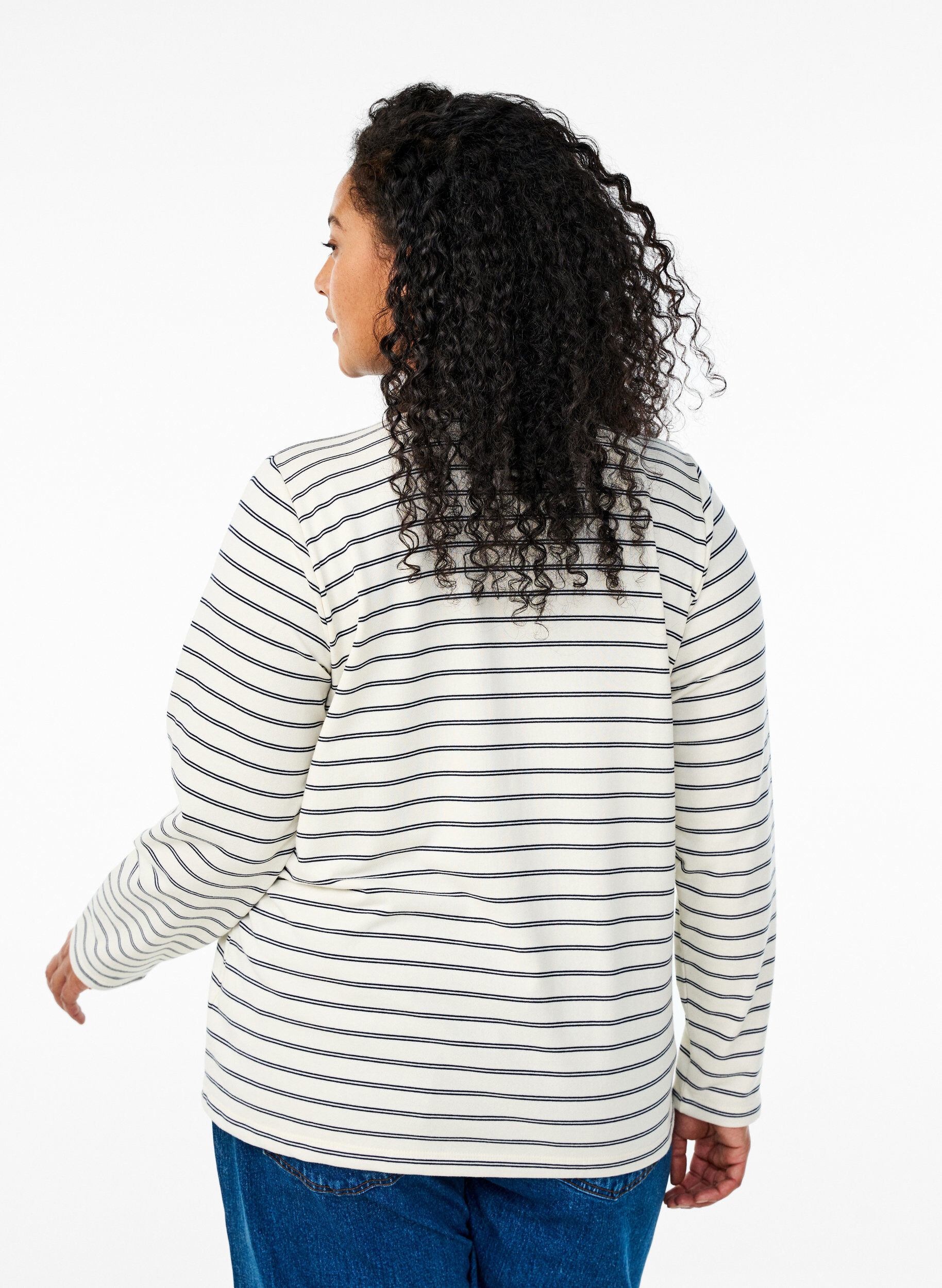 Zizzi Stripete poloskjorte med glidel&aring;s, Hvit, Model image number 2