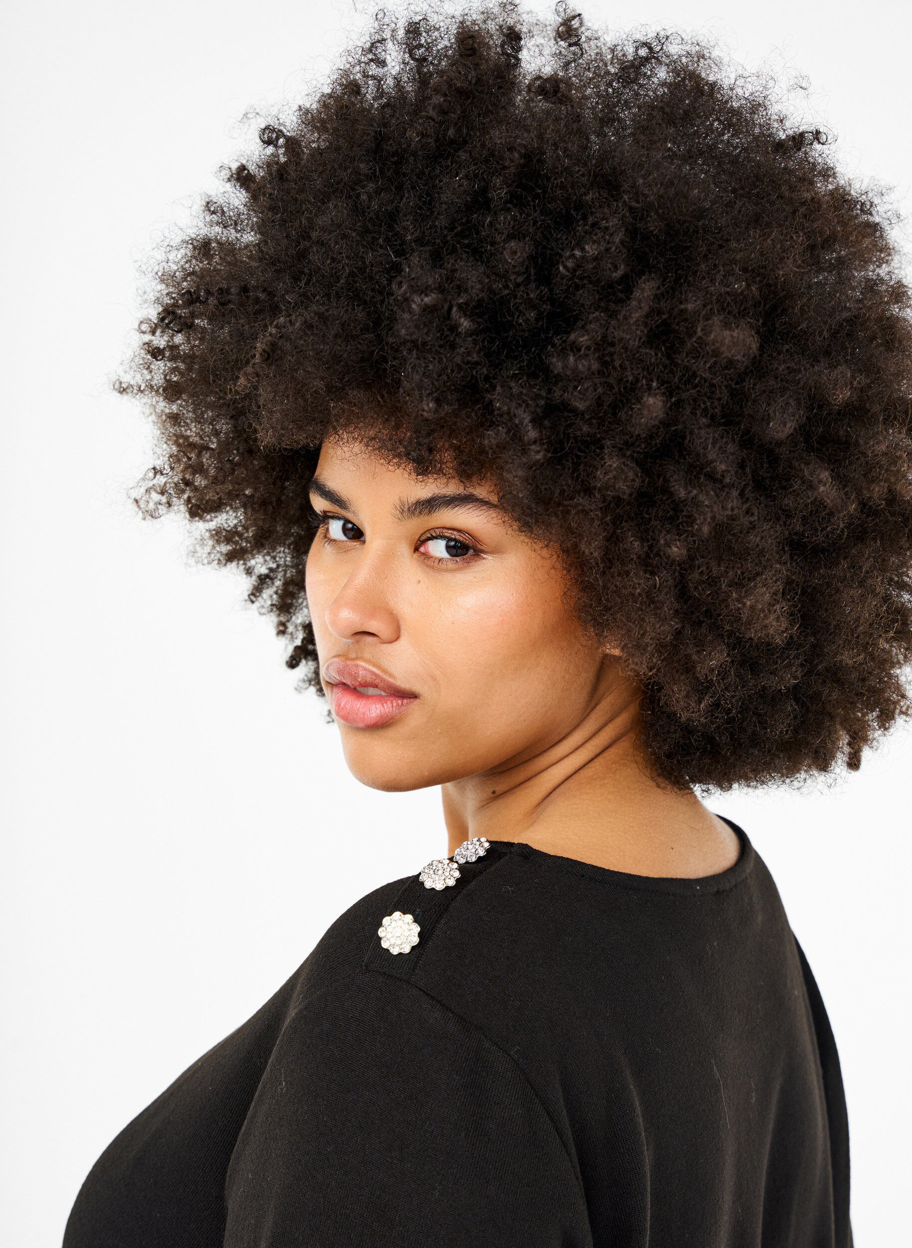 Zizzi Bluse med dekorative knapper, Svart, Model image number 3