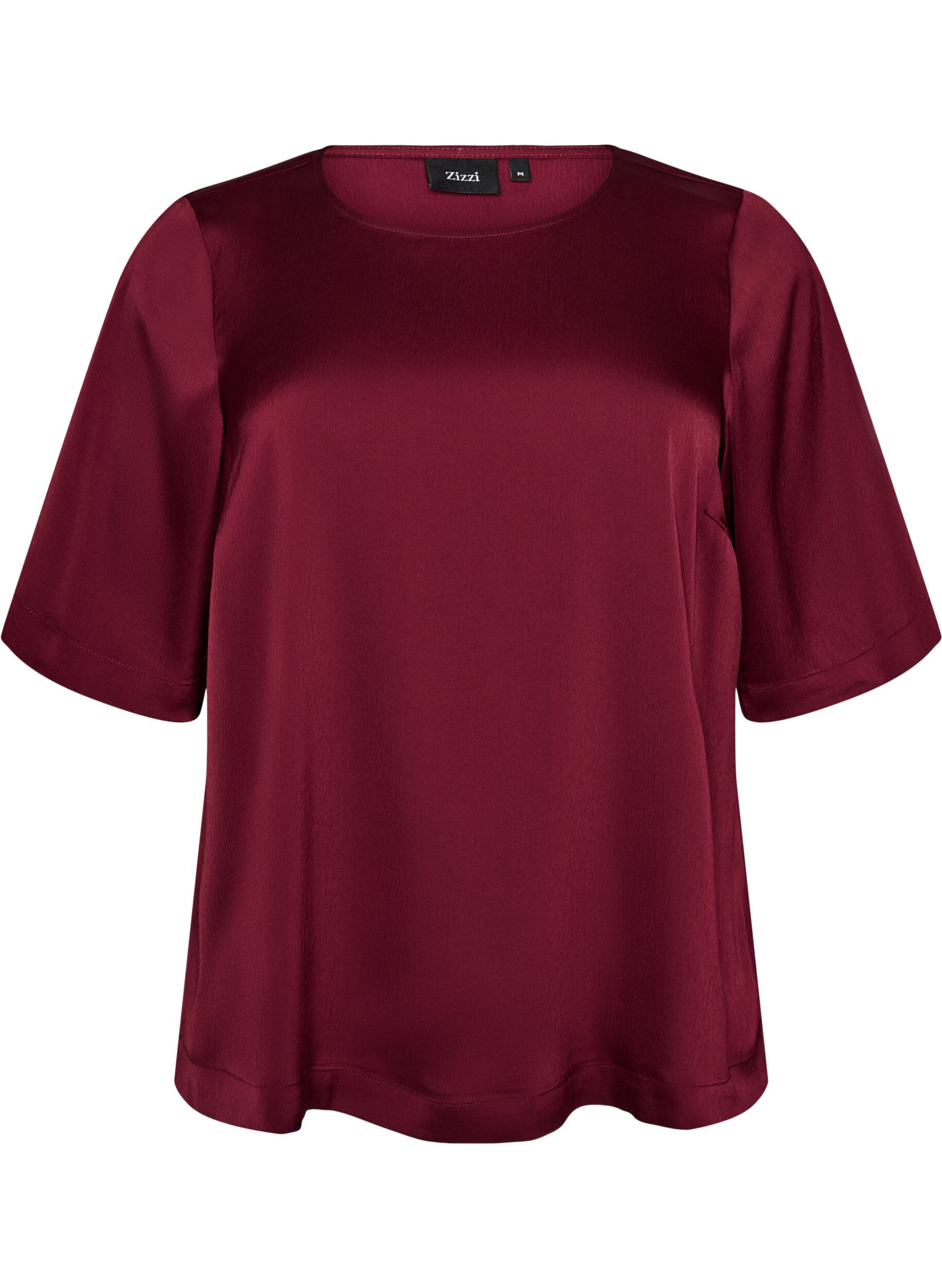 ZizziSatengbluse med albuelange ermer, R&oslash;d, Packshot image number 0