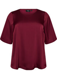 Satengbluse med albuelange ermer, R&oslash;d