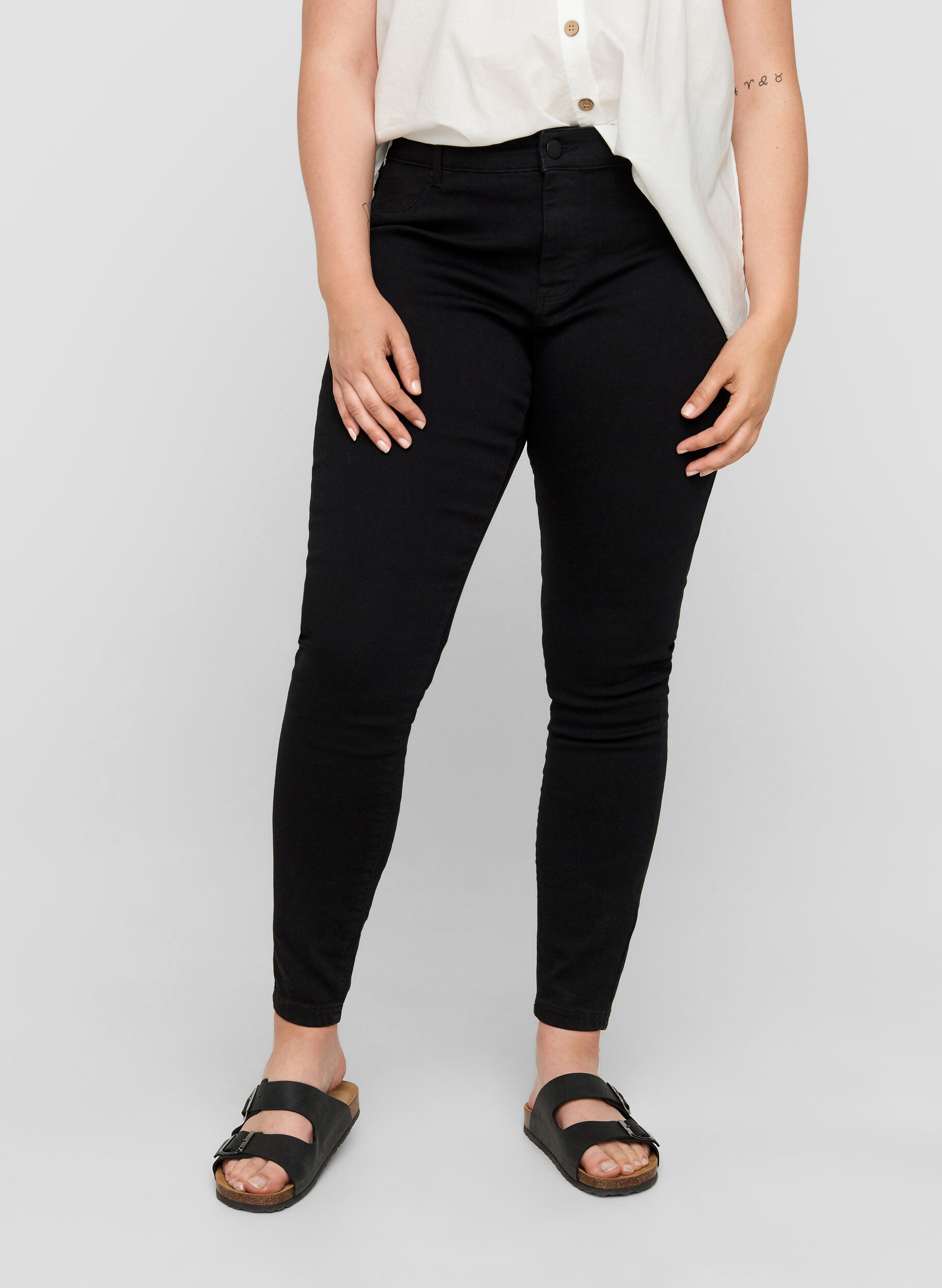 Zizzi Jeggings i bomullsmiks, Black, Model image number 2