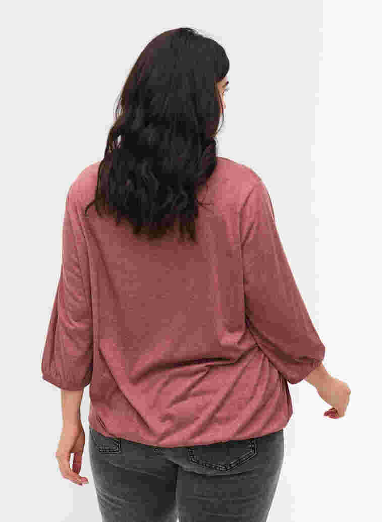 Ensfarget bluse med 3/4-ermer, Mahogany Mel, Model image number 1