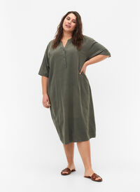 FLASH - Kortermet midikjole i bomull, Balsam Green, Model