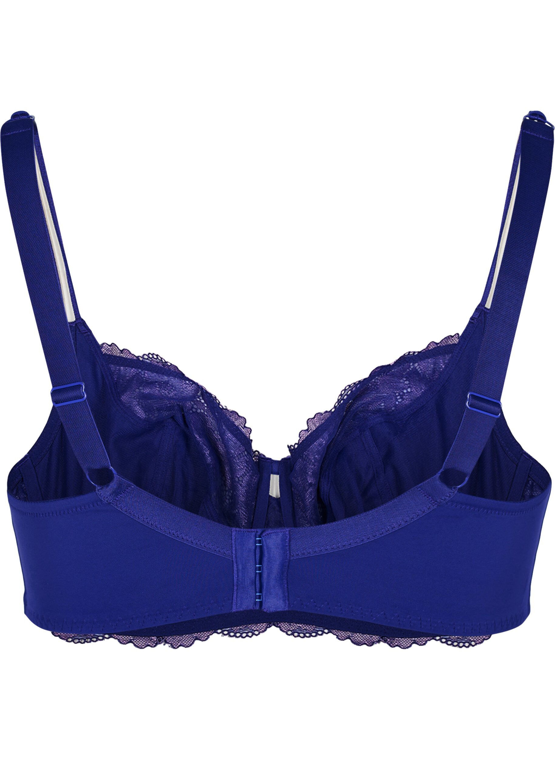 Full cover BH med bøyle og blonder - Lilla - Str. 85E-115H - Zizzi