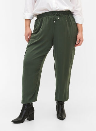 Zizzi Bukse med cargo-lommer, Thyme, Model image number 2