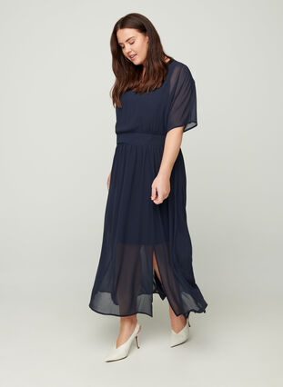 Lang kjole med smock og korte ermer, Night Sky, Model image number 2