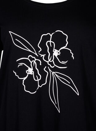 T-skjorte i bomull med motiv, Black w. Flower, Packshot image number 2
