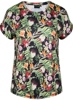 T-skjorte med trykk til trening, Palm Flower AOP, Packshot image number 0
