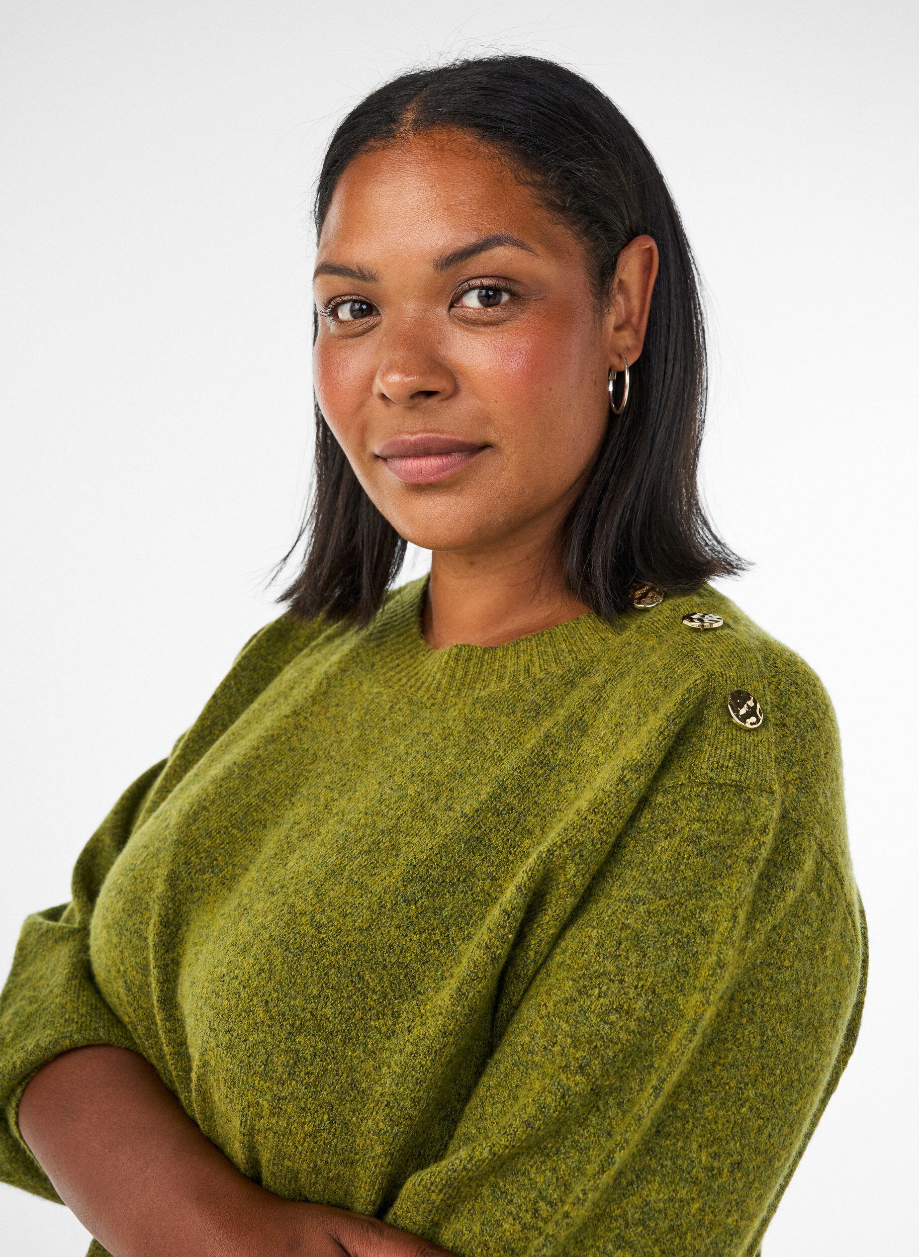 ZizziStrikket bluse med knappdetalj, Gr&oslash;nn, Model image number 3