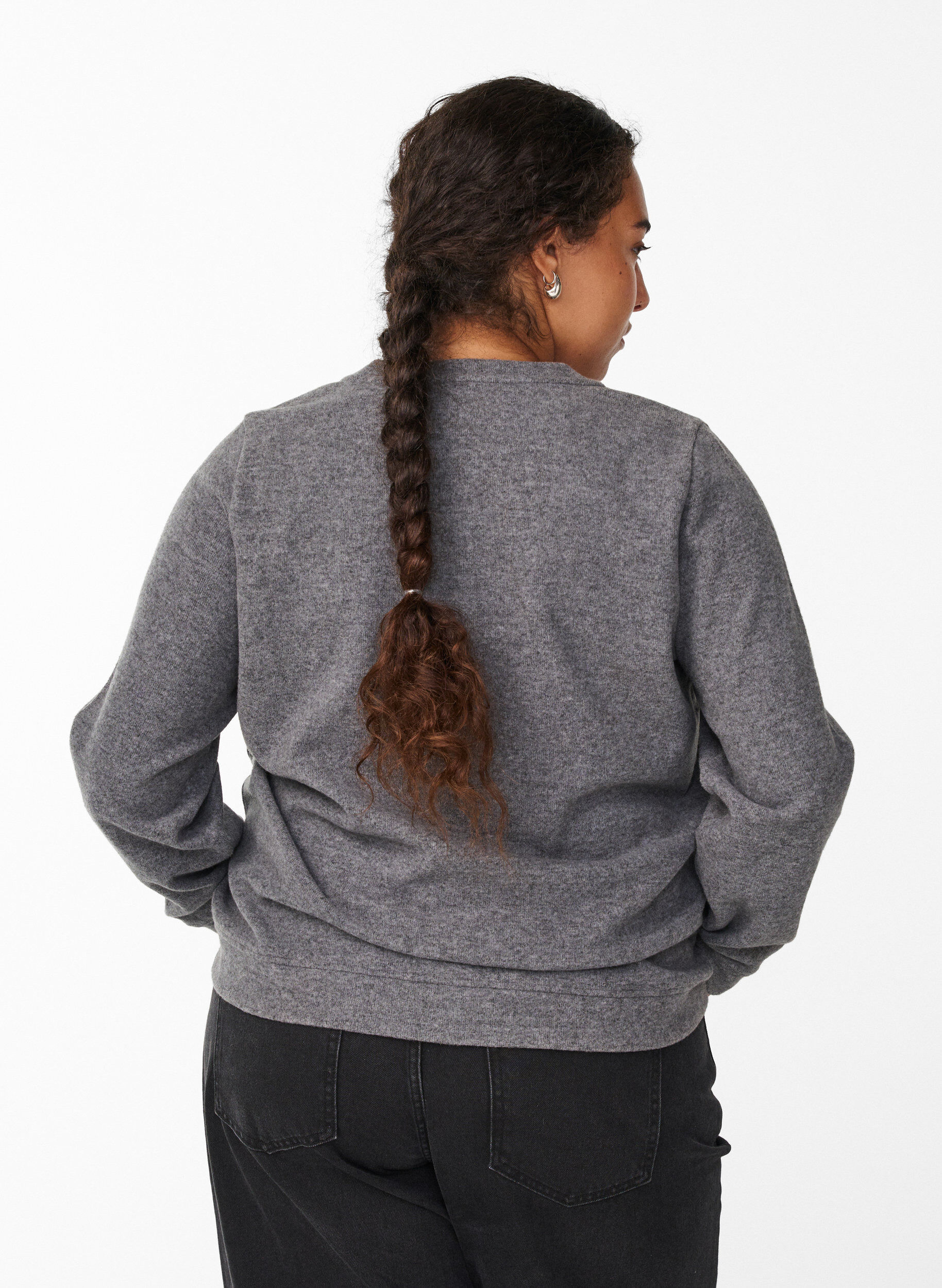 Zizzi Jersey cardigan med rund hals og knapper, Gr&aring;, Model image number 2