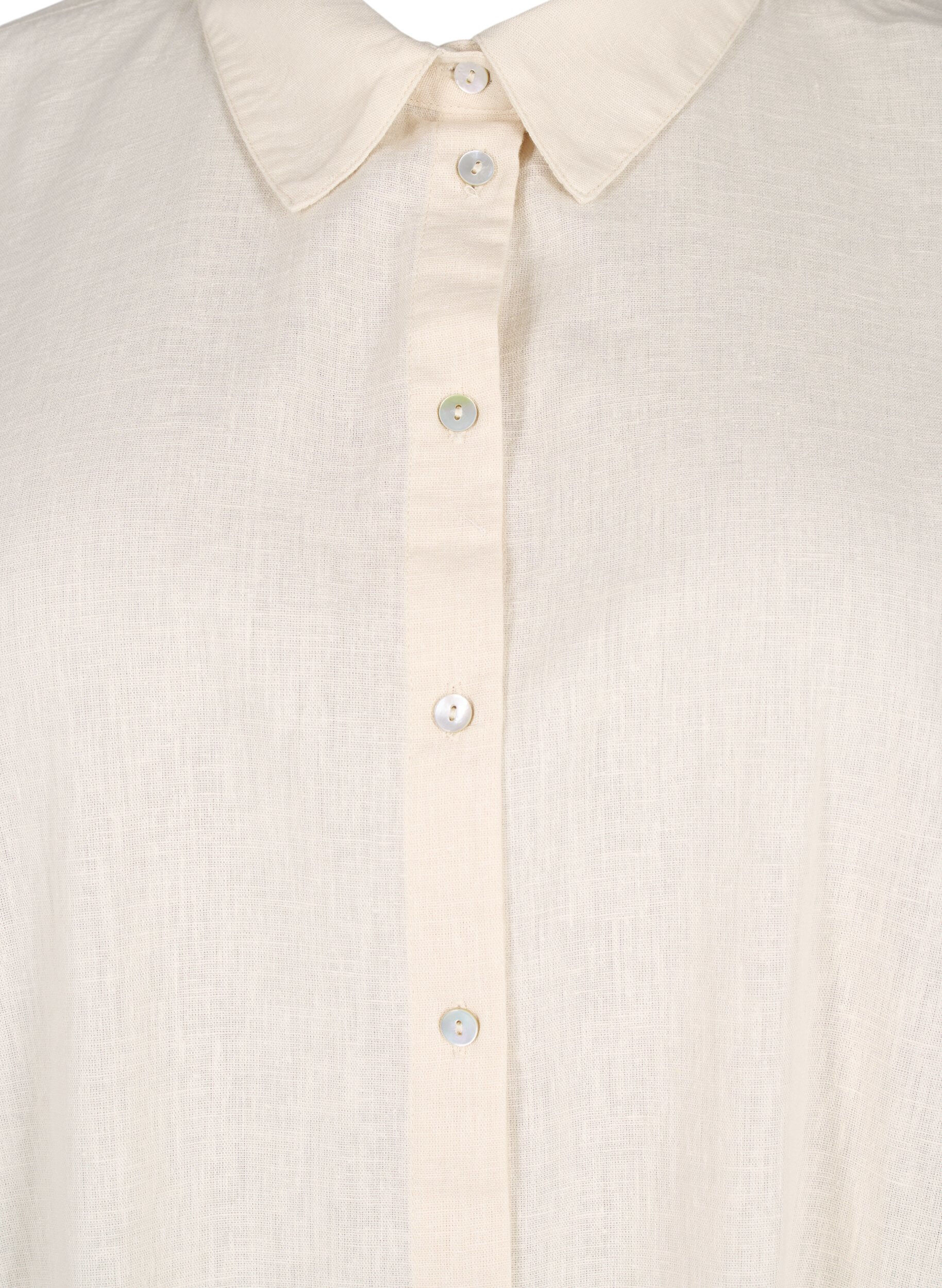 Zizzi Lang skjorte i bomullsblanding med lin, Beige, Packshot image number 2