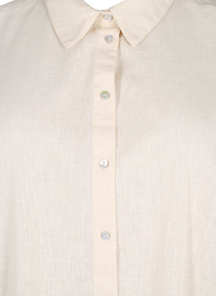 Lang skjorte i bomullsblanding med lin, Beige, Packshot image number 2