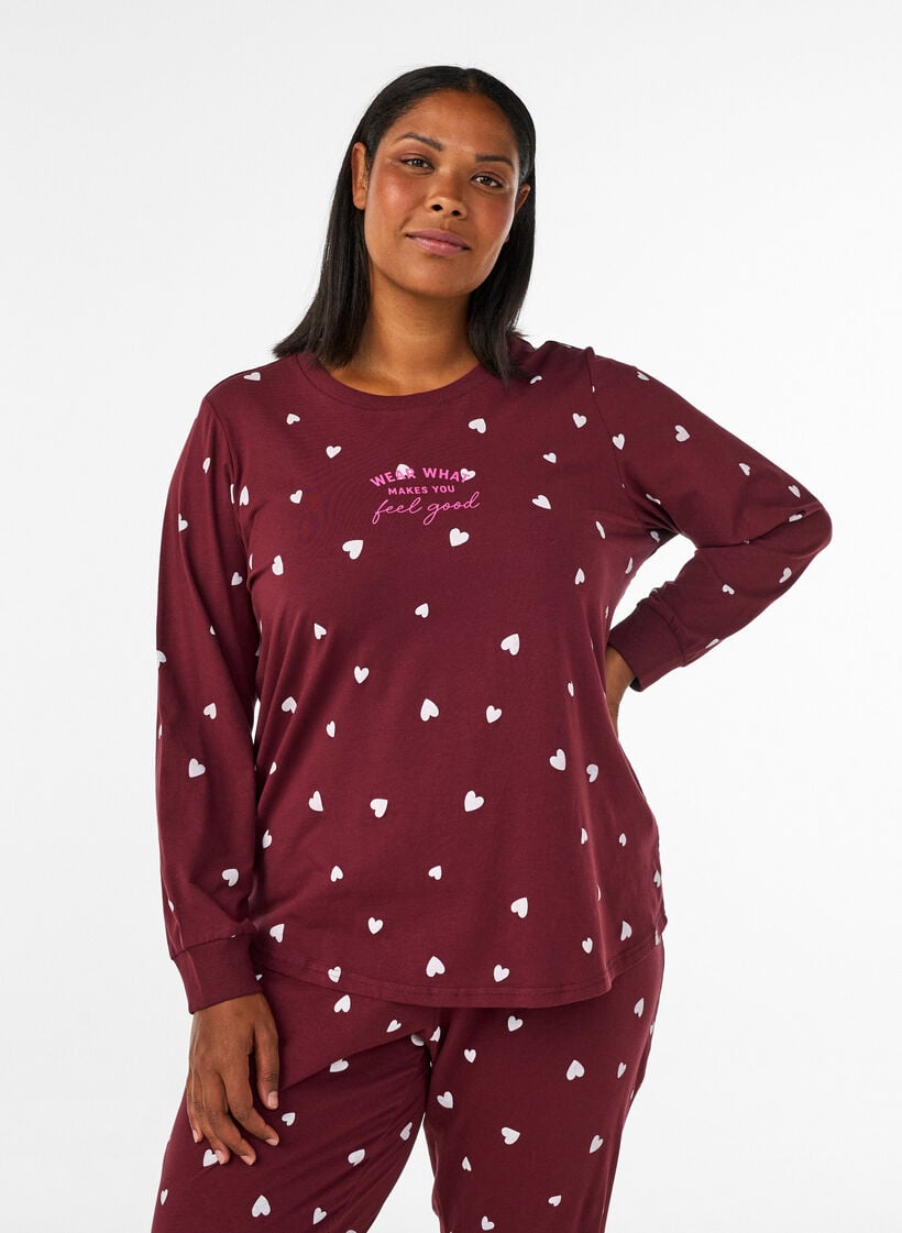 Nattbluse med et trykk, R&oslash;d, Model image number 0