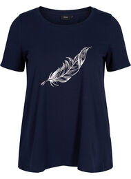 Kortermet T-skjorte i bomull med mønster, Night Sky w. silver 