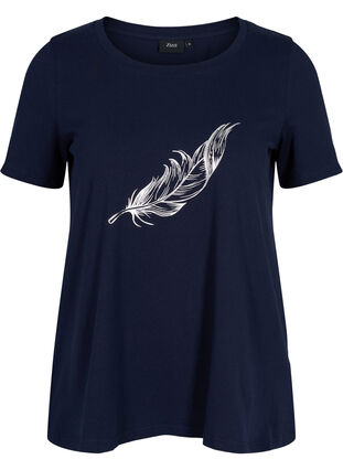 Kortermet T-skjorte i bomull med mønster, Night Sky w. silver , Packshot image number 0