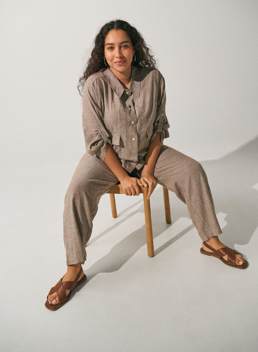 L&oslash;se bukser i lin og viskose, Brun, Image image number 0