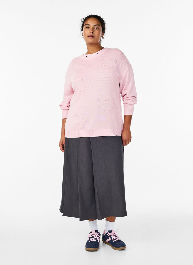 Løs strikkebluse med hjertemønster, Rosa, Model image number 1
