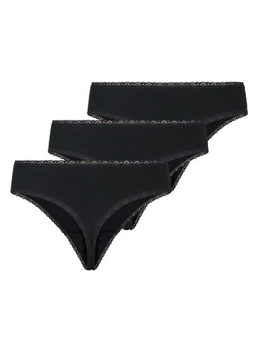 G-streng med blondekanter, 3 stk., Black, Packshot image number 1