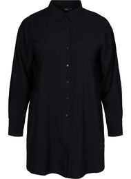 Lang viskoseskjorte med lommer og splitt, Black