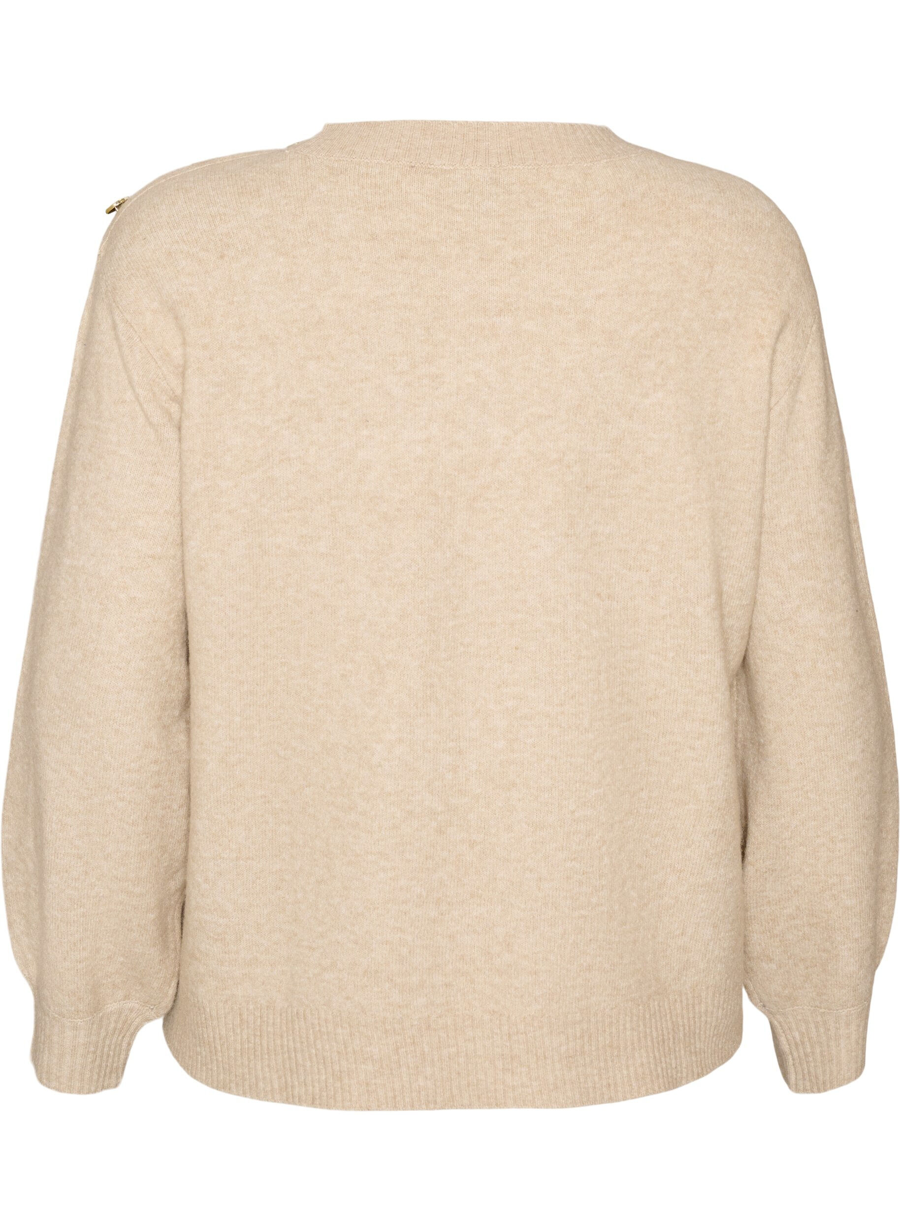 ZizziStrikket bluse med knappdetalj, Beige, Packshot image number 1