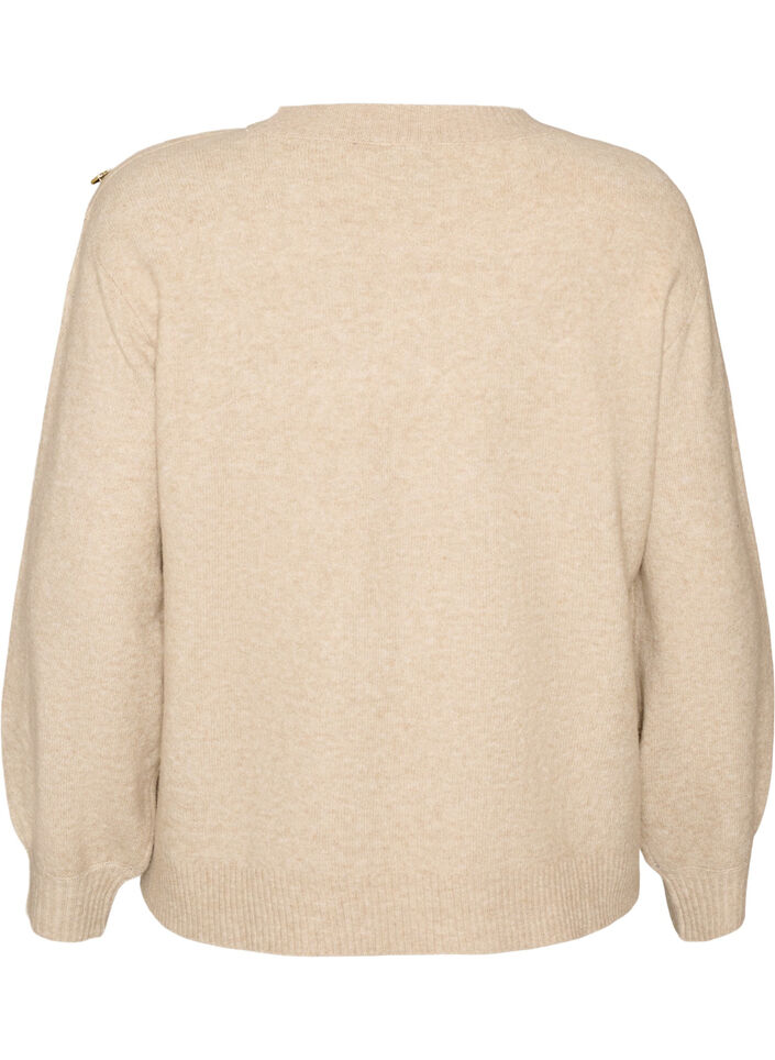 Strikket bluse med knappdetalj, Beige, Packshot image number 1