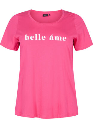 T-skjorte i bomull med tekst på brystet, Fandango Pink, Packshot image number 0