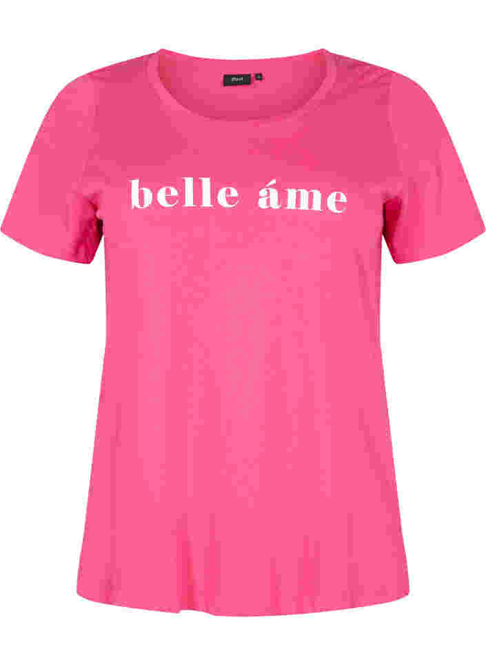 T-skjorte i bomull med tekst på brystet, Fandango Pink, Packshot