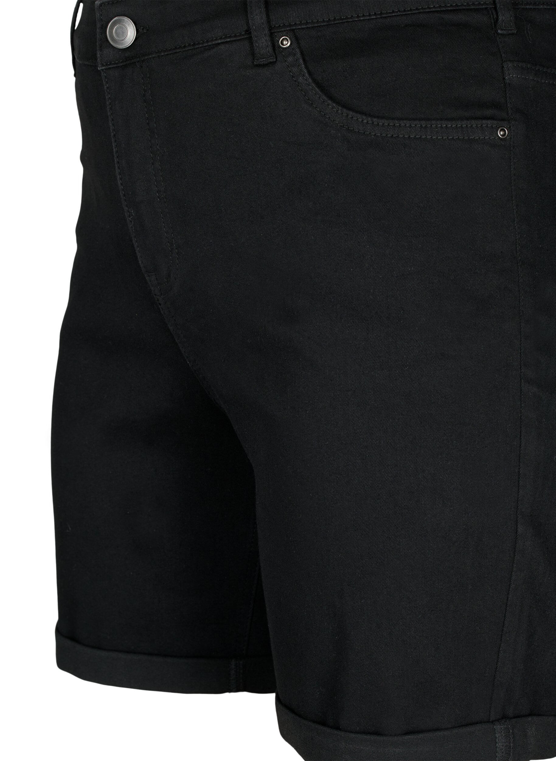 Zizzi Tettsittende dongerishorts med h&oslash;y midje, Black, Packshot image number 2