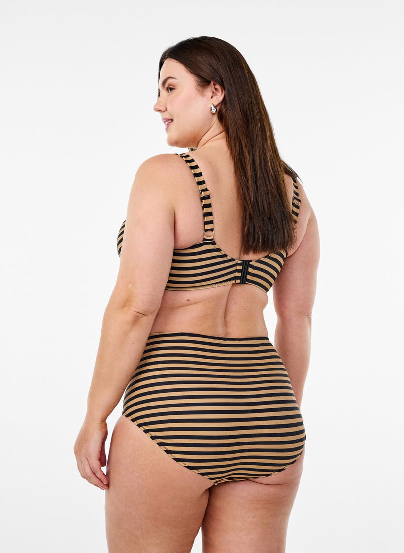 H&oslash;ytlivs bikinitruse med striper, Brun, Model image number 1