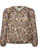 Bluse med blomstertrykk og ballongermer, Brun, Packshot image number 0