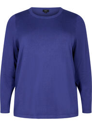 Strikkegenser i viskose med lange ermer, Deep Cobalt Solid